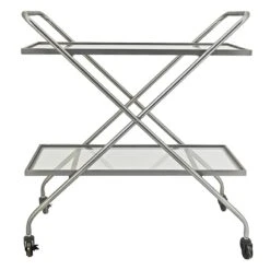 2-Tier Glass Shelf Bar Cart With Metal Frame