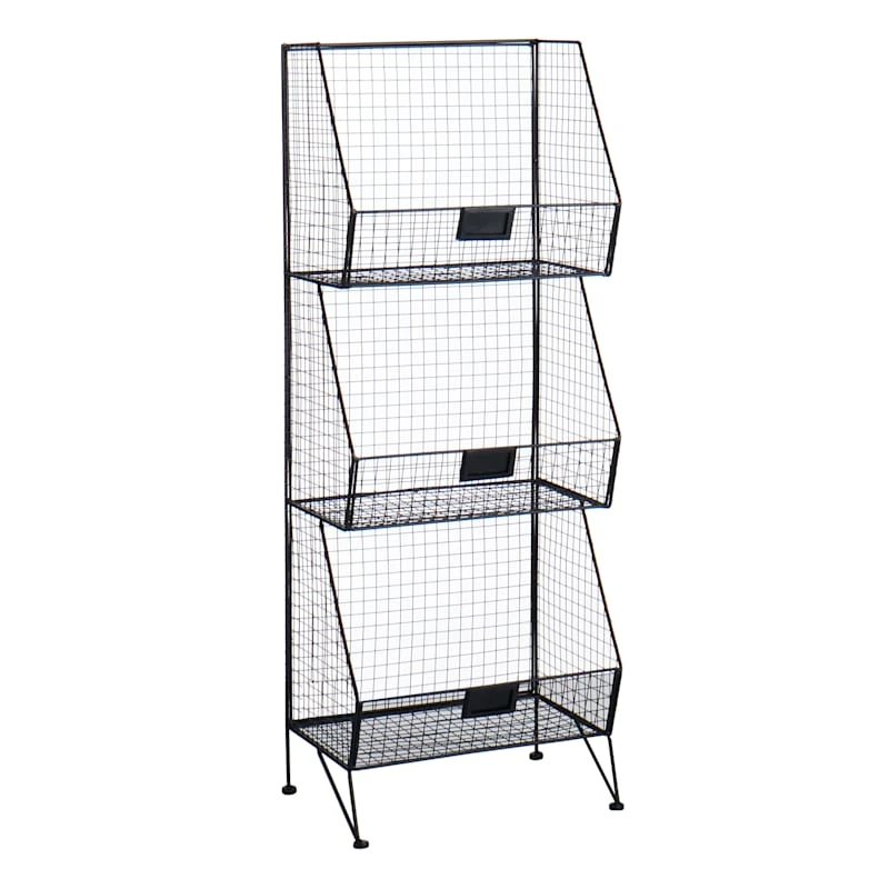 3-Tier Black Metal Mesh Shelf