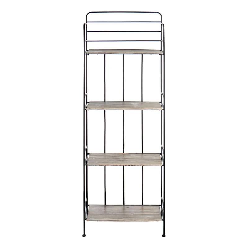 4-Tier Black Metal Baker Rack With Folding Wood Top Shelves - Image 2