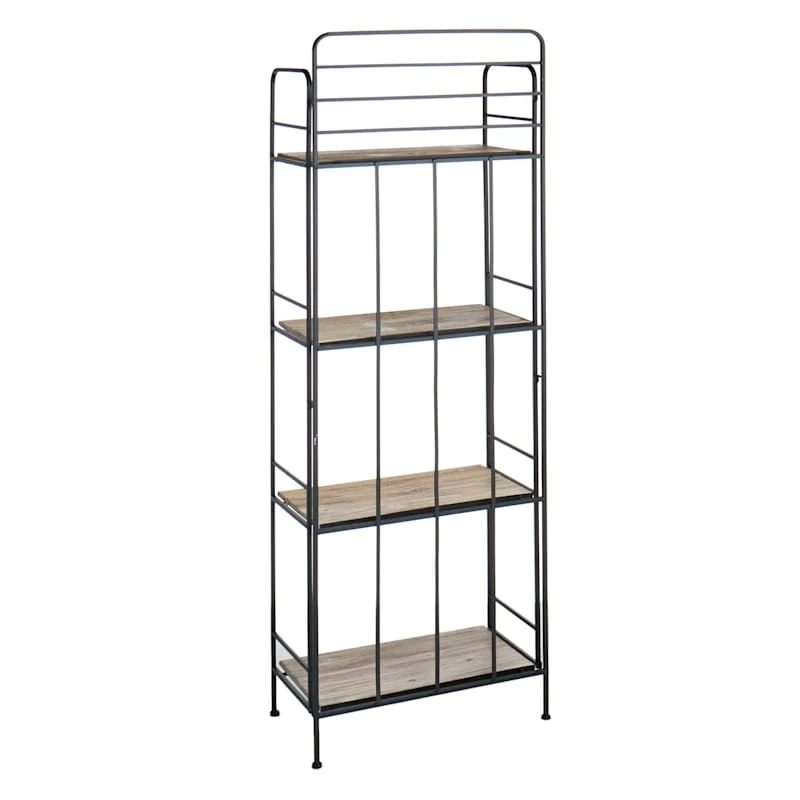 4-Tier Black Metal Baker Rack With Folding Wood Top Shelves - Image 3