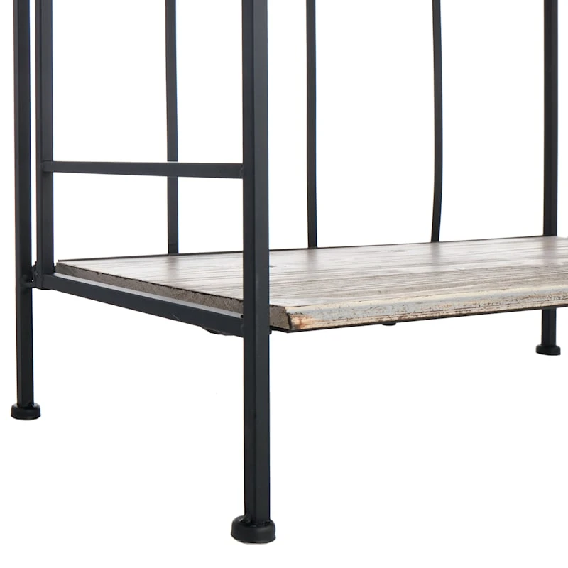 4-Tier Black Metal Baker Rack With Folding Wood Top Shelves - Image 5