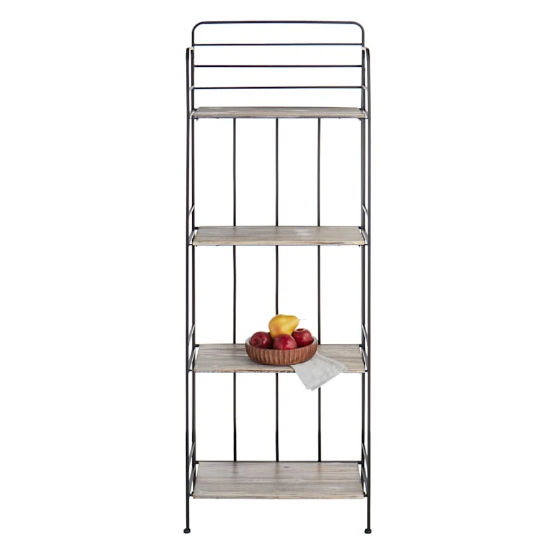4-Tier Black Metal Baker Rack With Folding Wood Top Shelves - Image 6