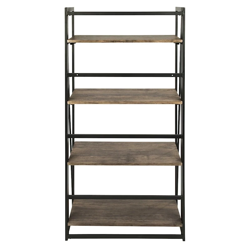 4-Tier Dakota Black & Brown Industrial Modern Bookshelf, 49" - Image 3