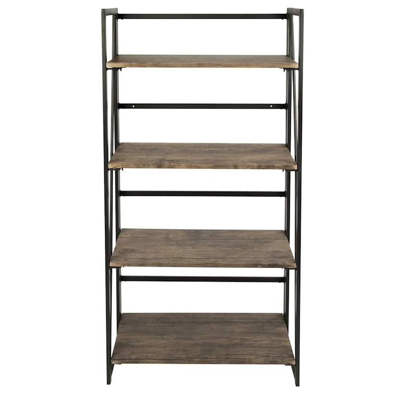 4-Tier Dakota Black & Brown Industrial Modern Bookshelf, 49" - Image 4