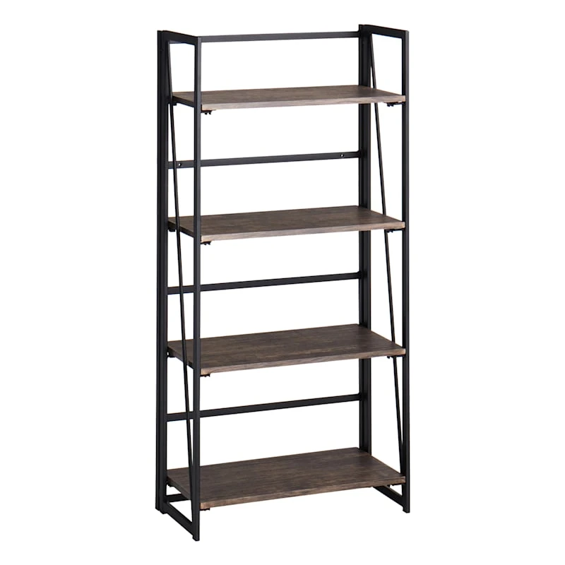 4-Tier Dakota Black & Brown Industrial Modern Bookshelf, 49"