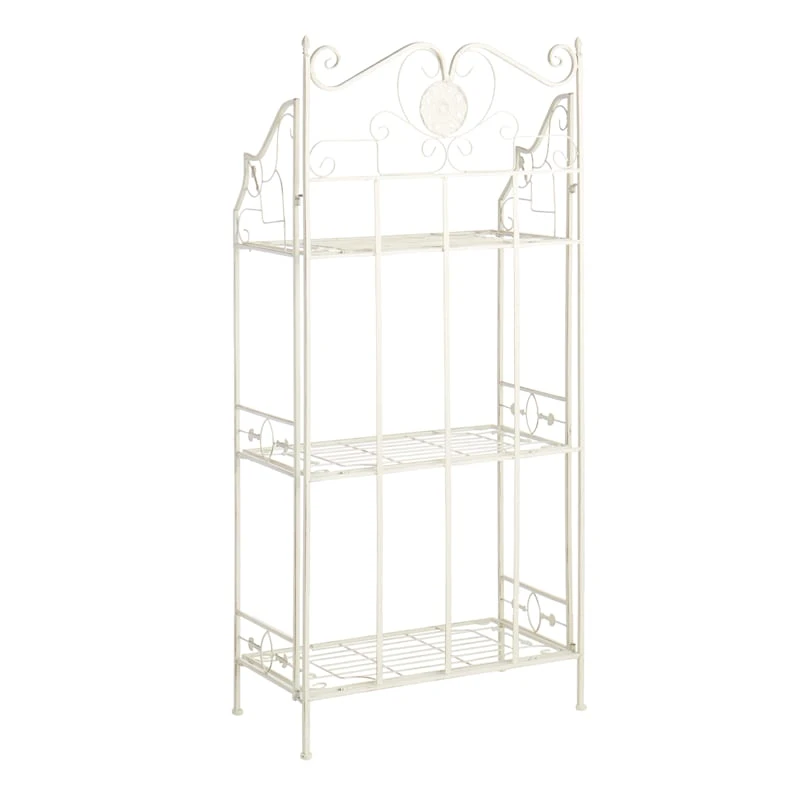 Antique White Metal Baker's Rack With Folding Shelves, 51" - Image 3