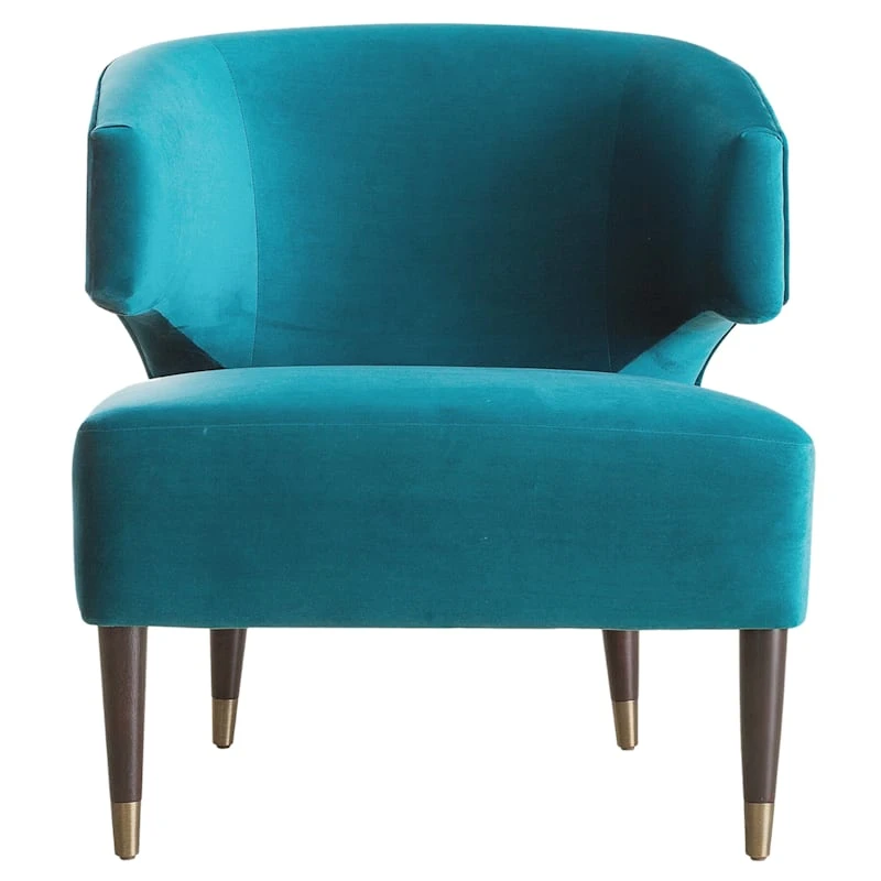 Aura Green Velvet Wrap Around Armchair With Brass Capped Legs - Image 2