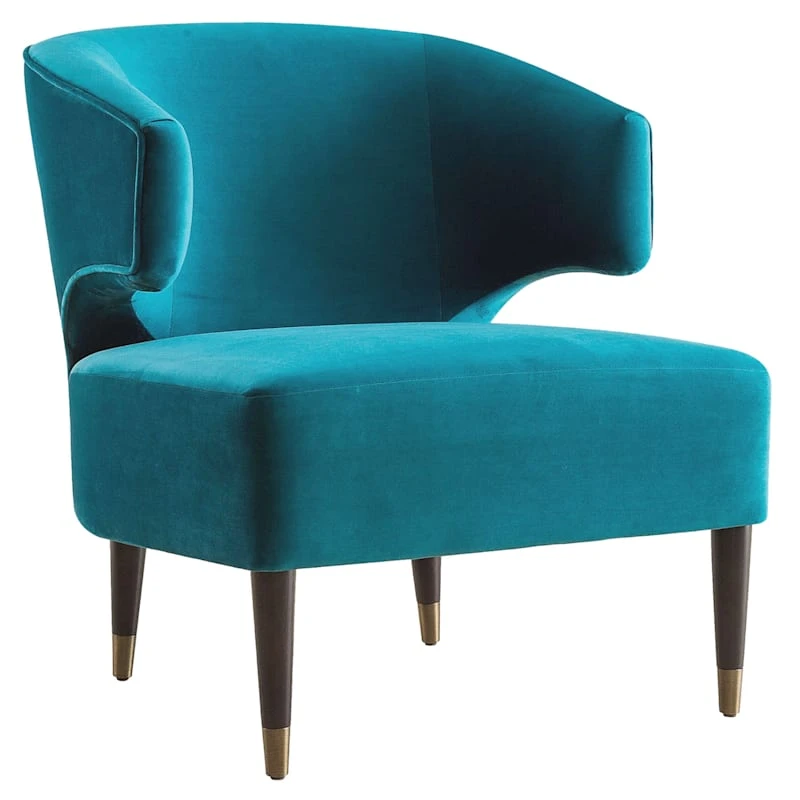 Aura Green Velvet Wrap Around Armchair With Brass Capped Legs