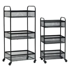 Black 3 Tier Metal Rolling Cart, 29"