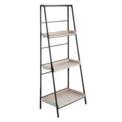 Black Metal Folding Rack With Wood Tray Shelves