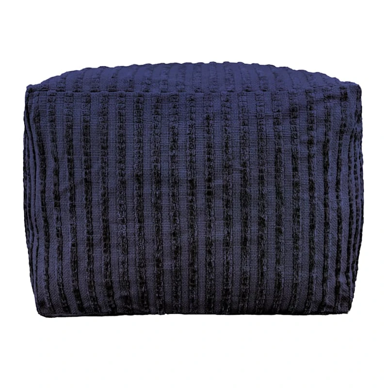 Bubble Dot Striped Pouf, Navy Blue