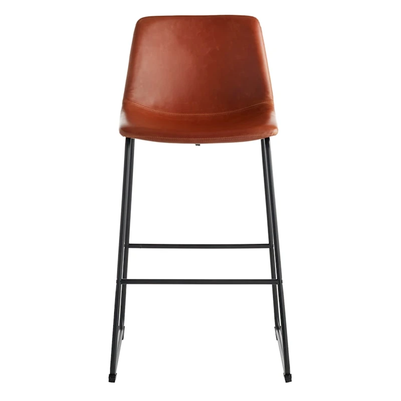Drake Cognac Faux Leather Modern Industrial Barstool, 30" - Image 2