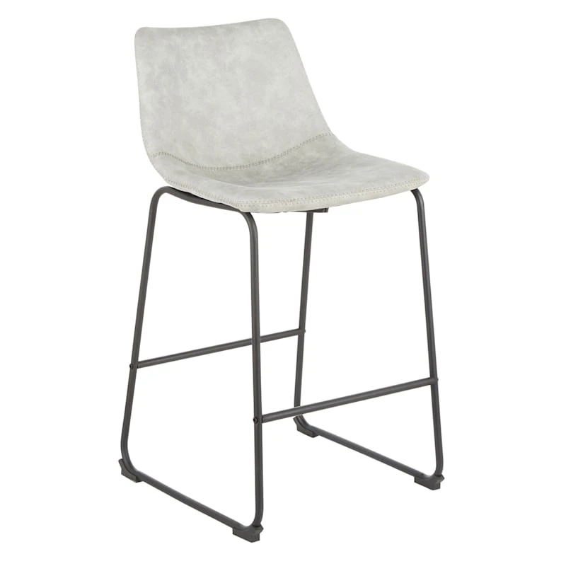 Drake Modern Faux Leather Industrial Barstool, Light Grey