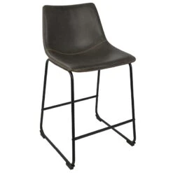 Drake Modern Industrial Faux Leather Counter Stool, Dark Grey