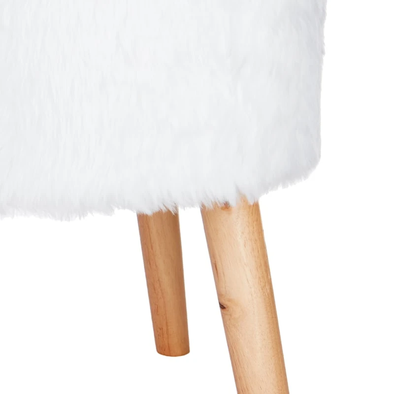 Emmy Ottoman Faux Fur With Wooden Leg, White - Image 3