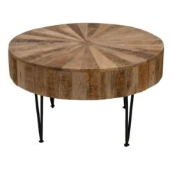 Found & Fable Round Mango Wood Coffee Table With Metal Hairpin Legs, Mango