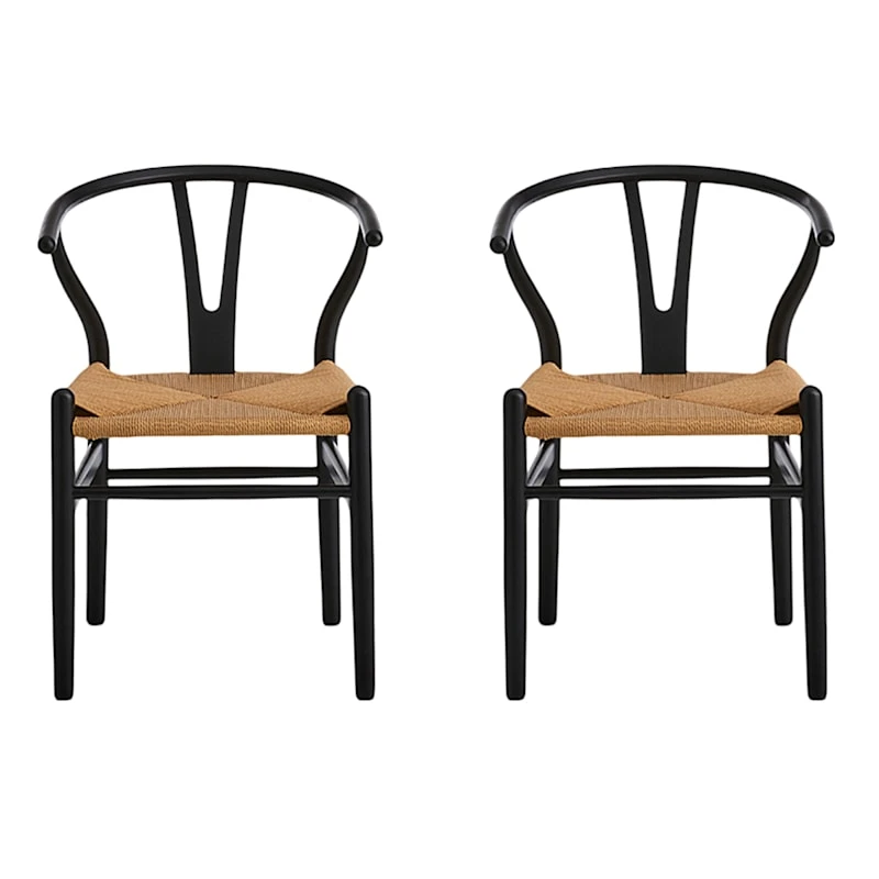 Found & Fable Set Of 2 Denise Wishbone Dining Chairs, Black - Image 2