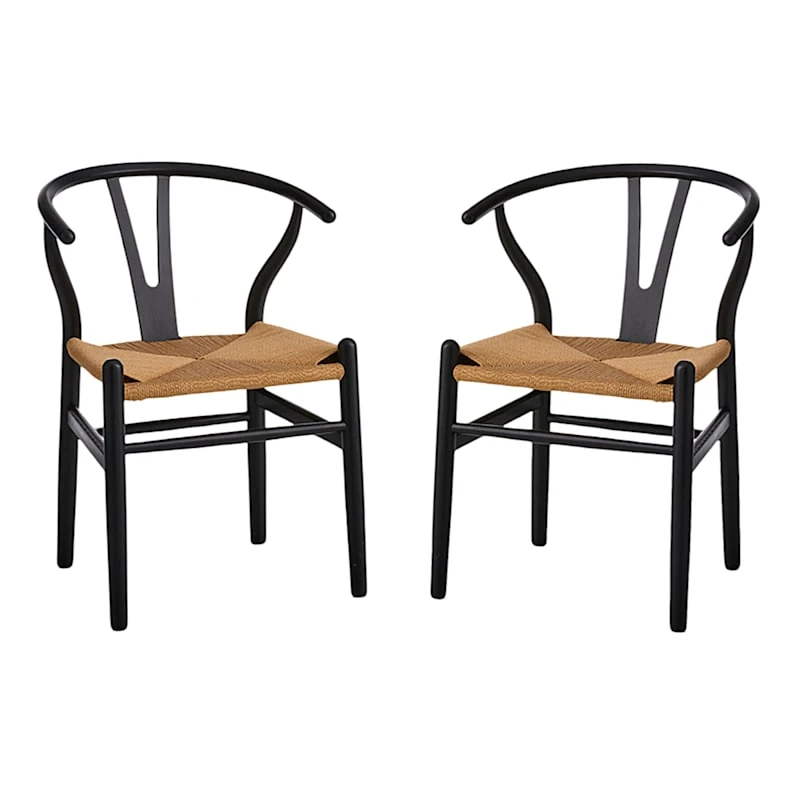 Found & Fable Set Of 2 Denise Wishbone Dining Chairs, Black