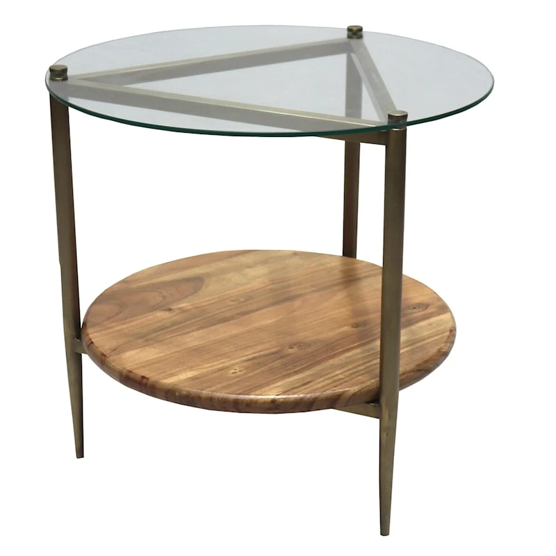 Glass Top Wood Shelf Side Table