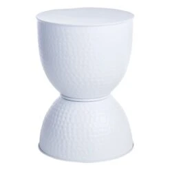 Hammered Metal Accent Table, White