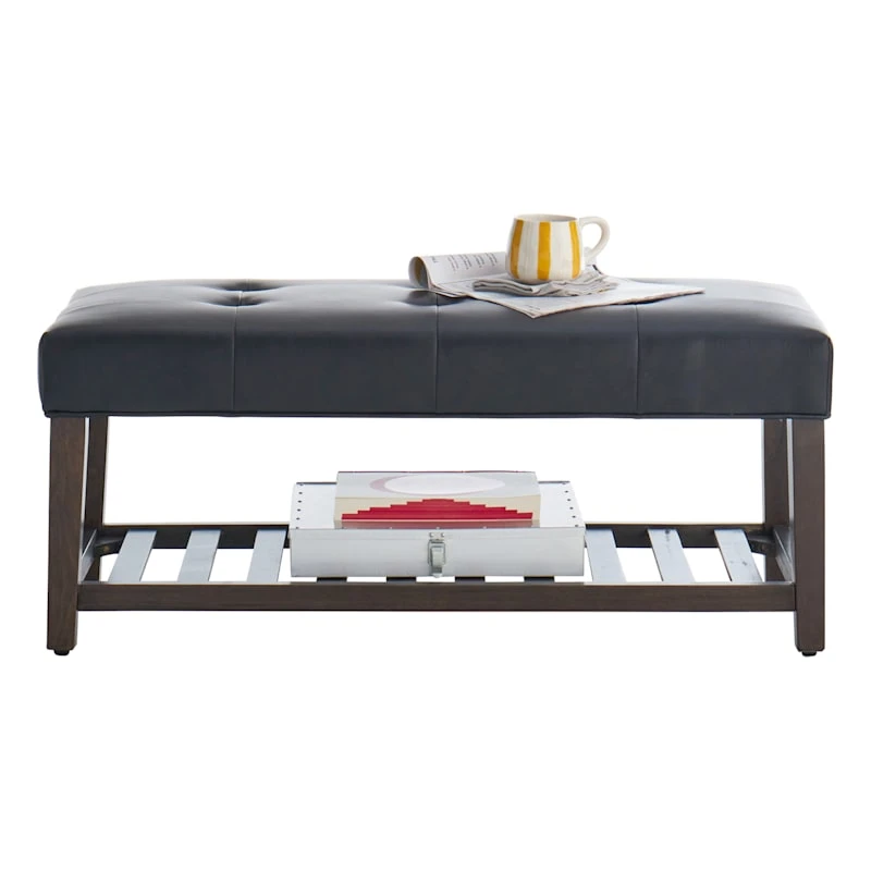 Honeybloom Collins Black Leather Bench - Image 2