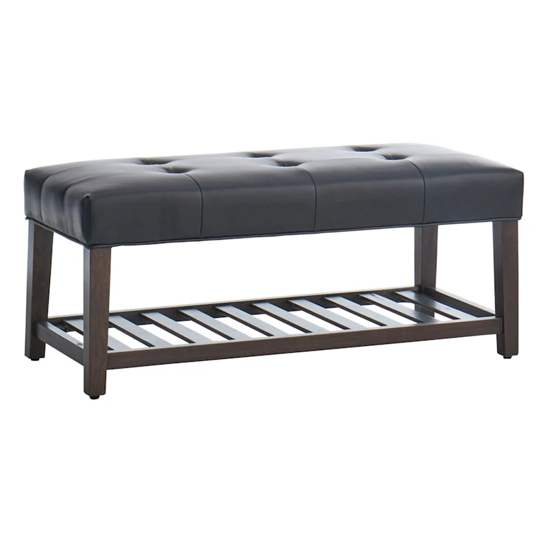 Honeybloom Collins Black Leather Bench