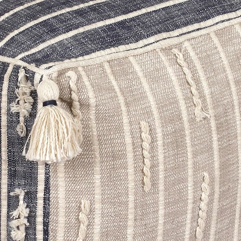 Honeybloom Nora Blue Woven Embroidered Pouf, 18" - Image 2