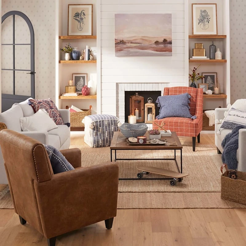 Honeybloom Nora Blue Woven Embroidered Pouf, 18" - Image 3