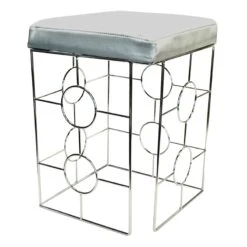 Laila Ali Kaia Grey & Chrome Stool, 20.5"