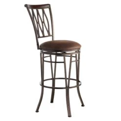 Marsol Brown Metal Swivel Barstool With Faux Leather Seat