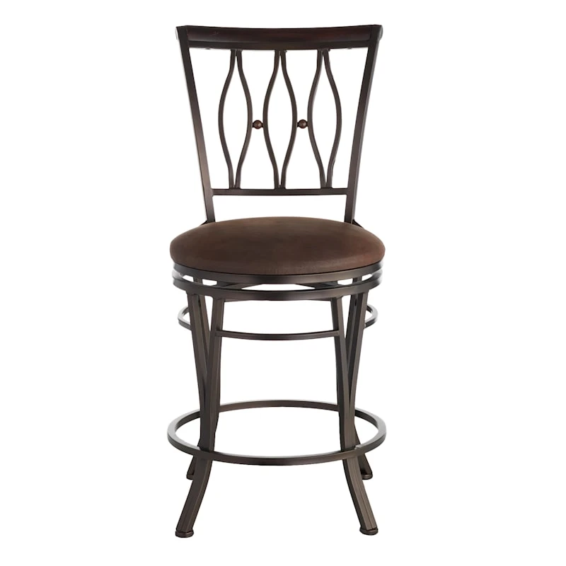 Marsol Brown Swivel Counter Stool With Faux Leather Seat - Image 2