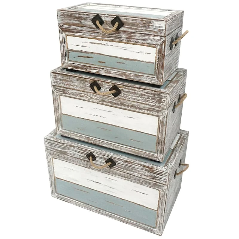 Nantucket Weathered Wood Decorative Storage Trunk, Medium - Image 2