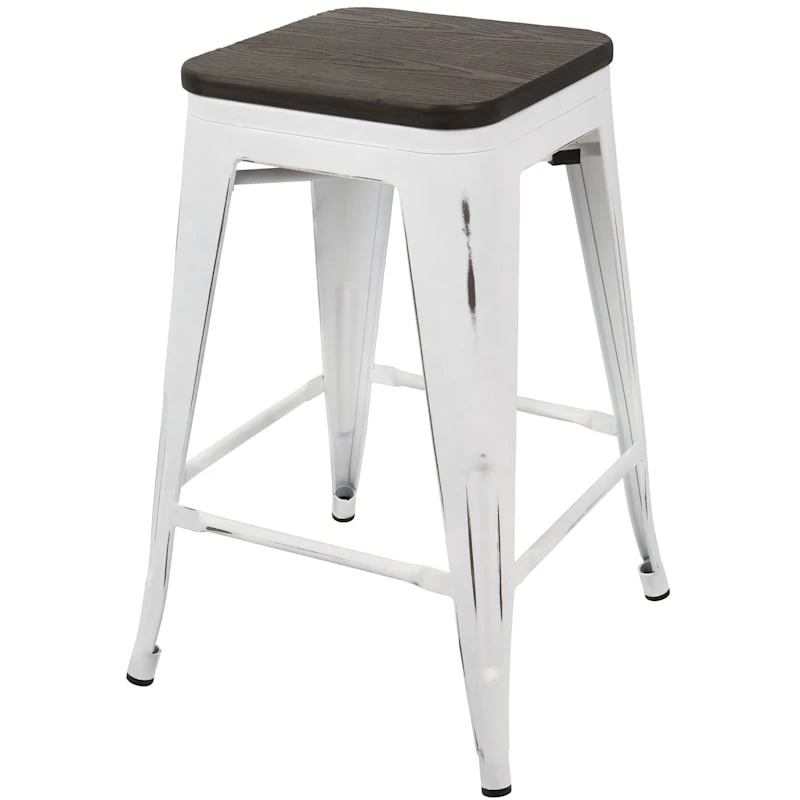 Oregon Vintage White Industrial Barstool, 24" - Image 3