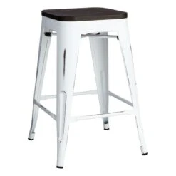 Oregon Vintage White Industrial Barstool, 24"
