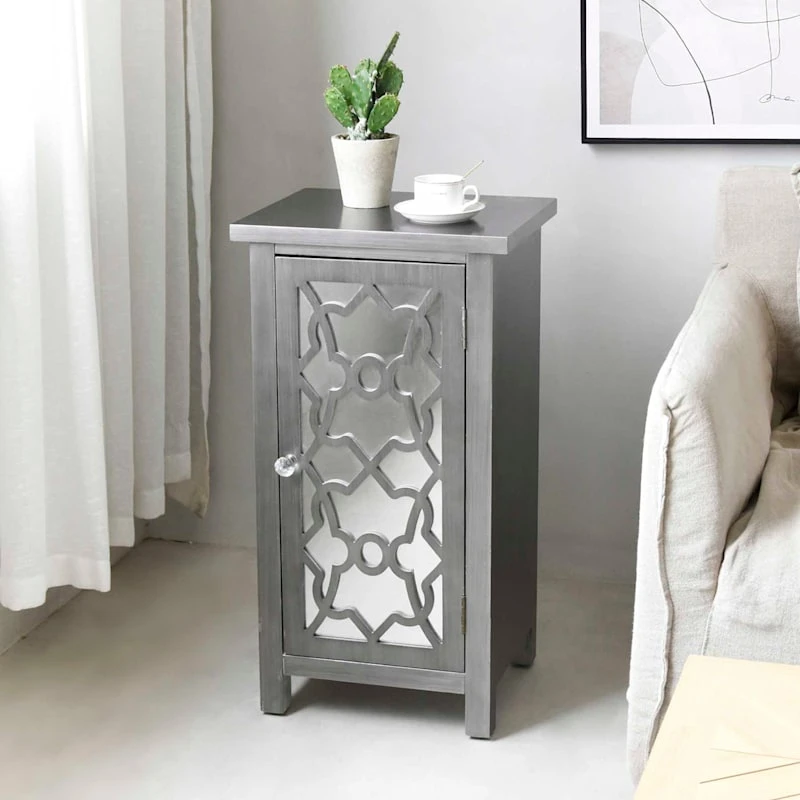 Providence 1-Door Mirrored Silver Cabinet - Image 6