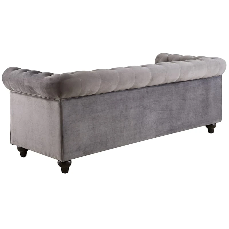 Providence Chesterfield Grey Velvet Tufted Sofa, 79" - Image 3