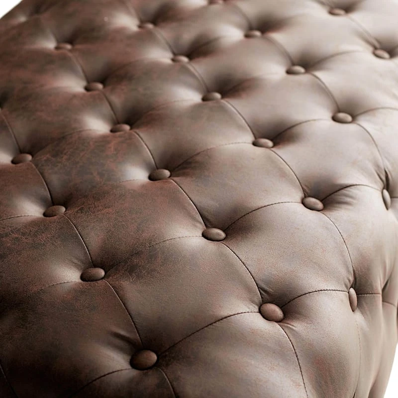Providence Chesterfield Tufted Brown Faux Leather Ottoman - Image 3