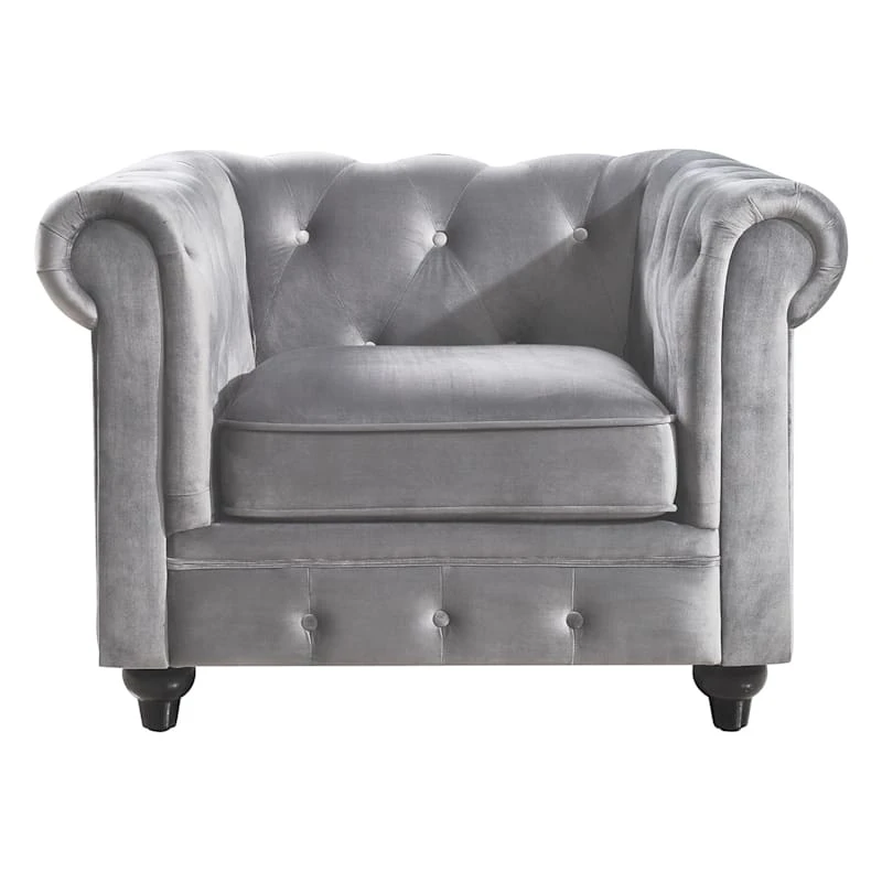 Providence Chesterfield Tufted Grey Velvet Rolled Armchair - Image 2