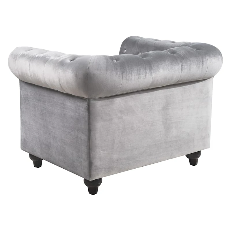 Providence Chesterfield Tufted Grey Velvet Rolled Armchair - Image 3