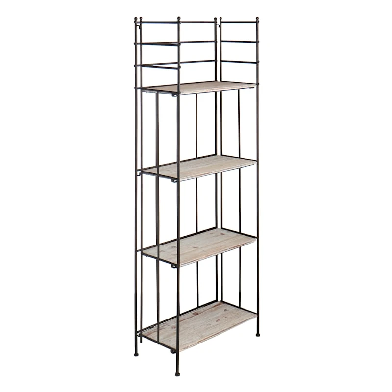Providence Metal Baker Rack With Folding Wood-Top Shelves, 63"