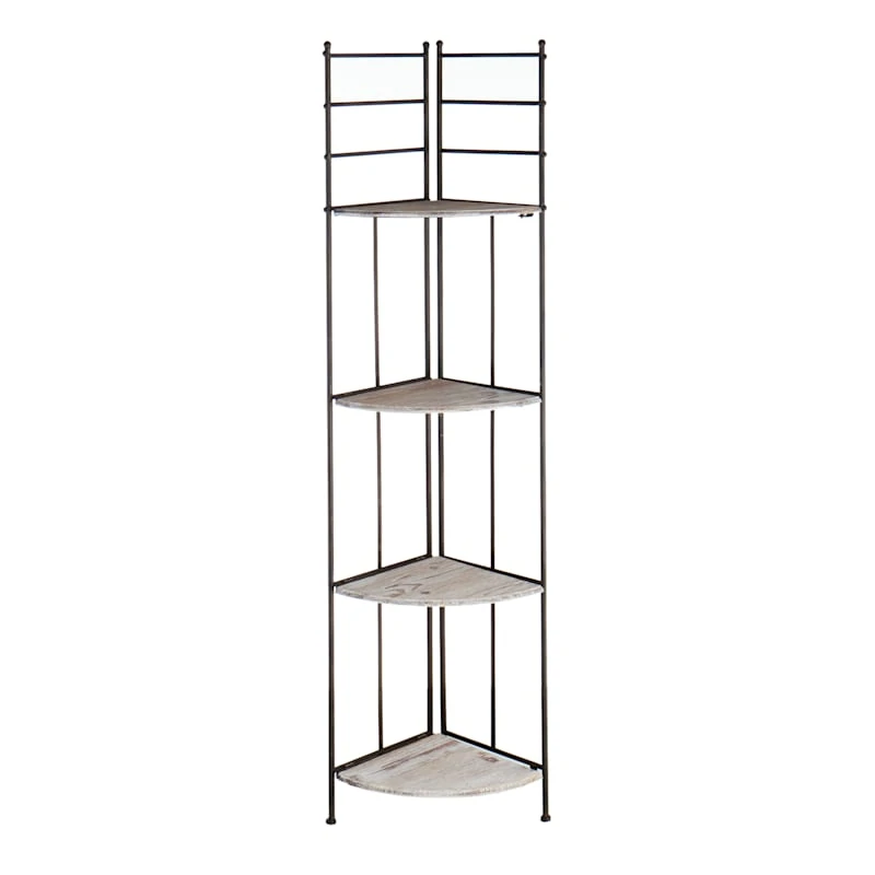 Providence Metal Corner Rack With Folding Wood-Top Shelves, 63" - Image 2