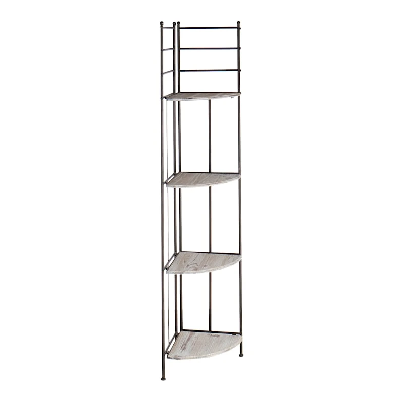 Providence Metal Corner Rack With Folding Wood-Top Shelves, 63"