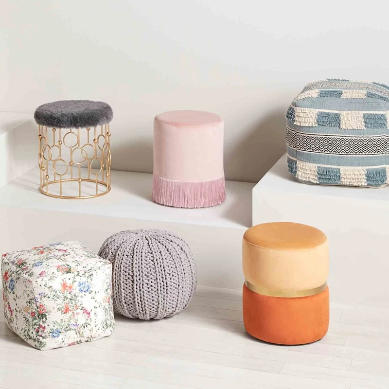 Round Ottoman With Fringe, Blush Velvet - Image 2