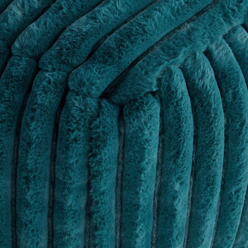 Tracey Boyd Esme Channeled Fur Pouf, Teal - Image 2