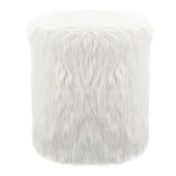 White Faux Fur Round Ottoman