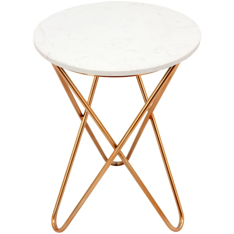 White Marble-Top Side Table With Gold Metal Hairpin Legs
